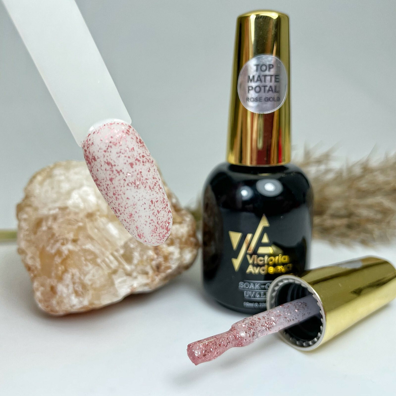 Матовий топ для гель лаку без липкого шару з поталлю Victoria Avdeeva Top Matte Potal Rose Gold 10 мл