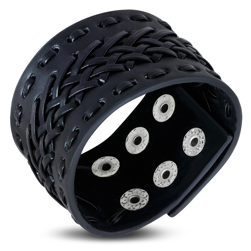Широкий чоловічий браслет з натуральної шкіри, фото 1