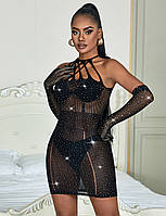 Сексуальное платье-сетка со стразами Star Night черное XS/M