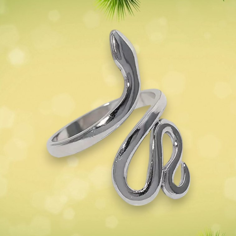 Каблучка змія - домашнього вогнища і небесного вогню - змія символ прийдешнього року розмір регульований Срібляста, фото 1