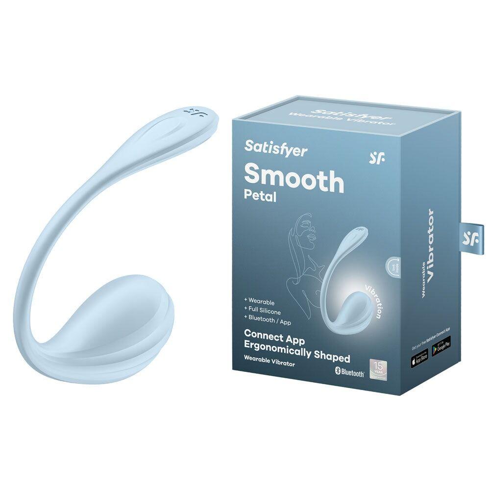 Силіконове віброяйце зі смарт-керуванням Satisfyer Smooth Petal Connect App Light Blue, фото 1