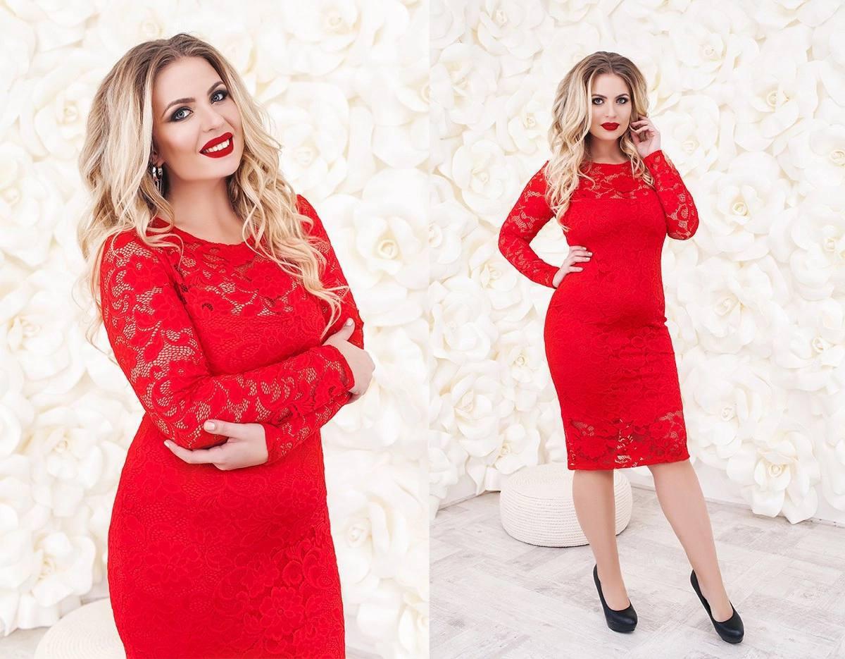 Коктейльна елегантна облягаюча гіпюрова сукня з підкладкою, батал великі розміри, фото 1