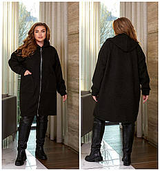 Стильний модний довгий в букле "баранець" кардиган на змійці з капюшоном, батал великі розміри