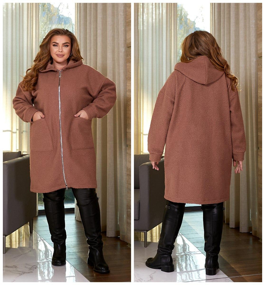 Стильний модний довгий в букле "баранець" кардиган на змійці з капюшоном, батал великі розміри, фото 1