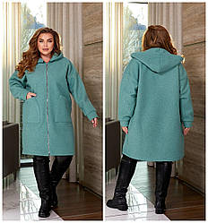 Стильний модний довгий в букле "баранець" кардиган на змійці з капюшоном, батал великі розміри