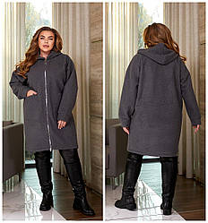 Стильний модний довгий в букле "баранець" кардиган на змійці з капюшоном, батал великі розміри