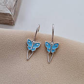 Сережки срібні метелики з блакитною емаллю