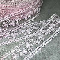 Фатинова стрічка (фатин) з вишивкою, ширина 3,5 см, рожевий, метр, Рожевий