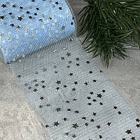 Фатинова стрічка (фатин) - Срібна зірочка, ширина 6 см, світло-блакитний, метр, Світло-голубий