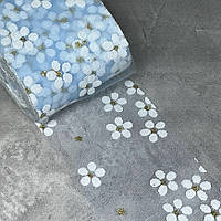 Фатинова стрічка - Квітка, ширина 6 см, блакитний, метр, Блакитний