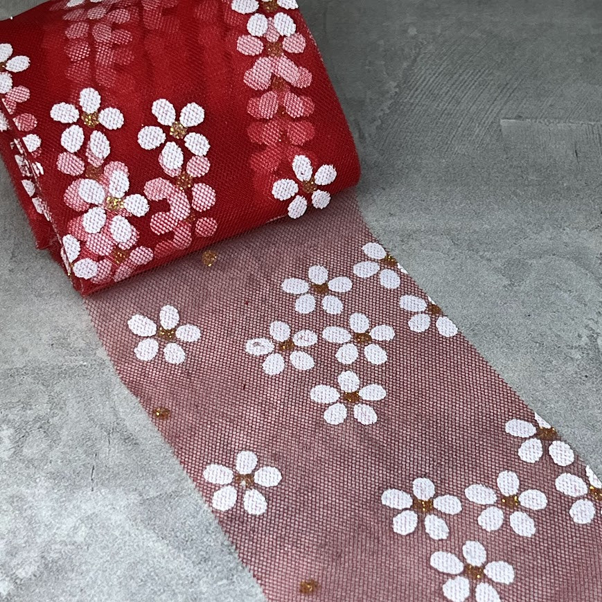 Фатинова стрічка - Квітка, ширина 6 см, червоний, метр, Червоний, фото 1