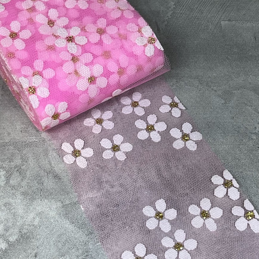 Фатинова стрічка - Квітка, ширина 6 см, рожевий, метр, Рожевий, фото 1