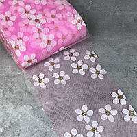 Фатинова стрічка - Квітка, ширина 6 см, рожевий, метр, Рожевий