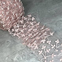 Фатинова стрічка (фатин) з вишивкою, ширина 6 см, блідий-рожевий, метр, Світло-рожевий