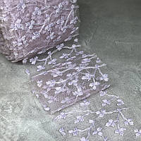 Фатинова стрічка (фатин) з вишивкою, ширина 6 см, блідий-бузок, метр, Бузковий