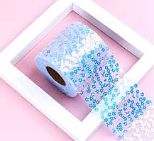 Фатинова стрічка з паєтками - Квітка, ширина 6 см, блакитний, відрізок 0,91 м, Блакитний