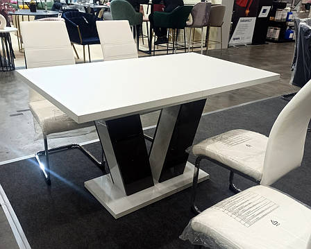 Обідній розсувний стіл РОЙ МДФ Neman, колір   білий  глянець + чорний, фото 1