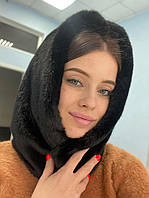 Жіночий капор з екохутра норка преміум підкладка фліс, шапка каптур косинка снуд