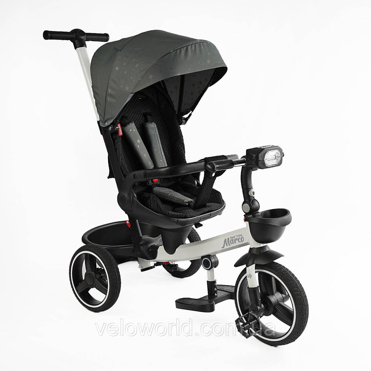 Велосипед триколісний BestTrike "Marco" поворотне сидіння, складне кермо, колеса з прогумованим PU, кошик, телескопічна ручка, фар