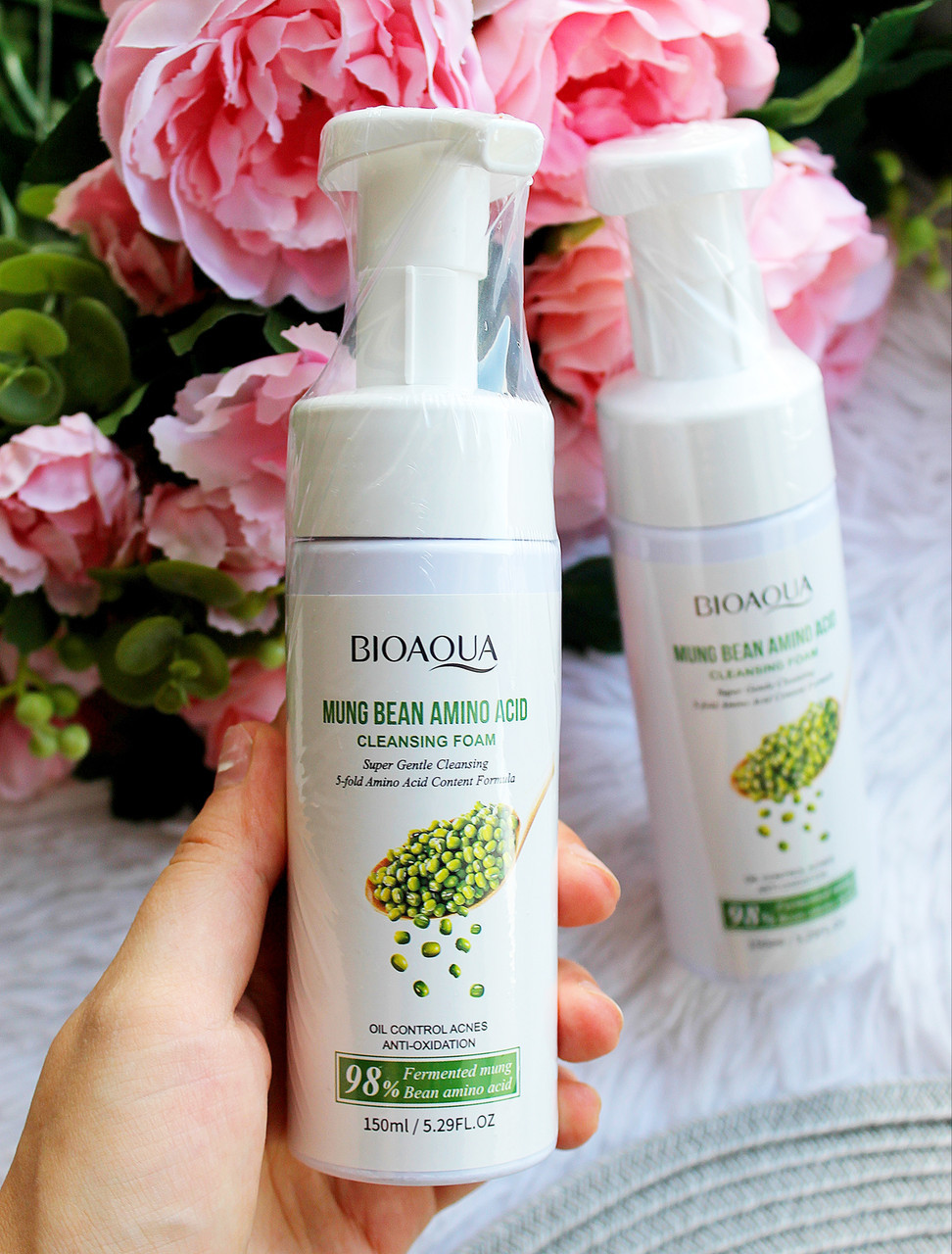 Очисна пінка для обличчя з екстрактом бобів мунг BIOAOUA mung bean amino acid cleaning foam, 150 мл