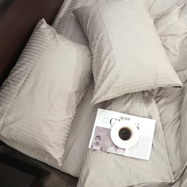 Наволочка 40х60см страйп сатин Ярослав №04 сіро-беж, фото 1