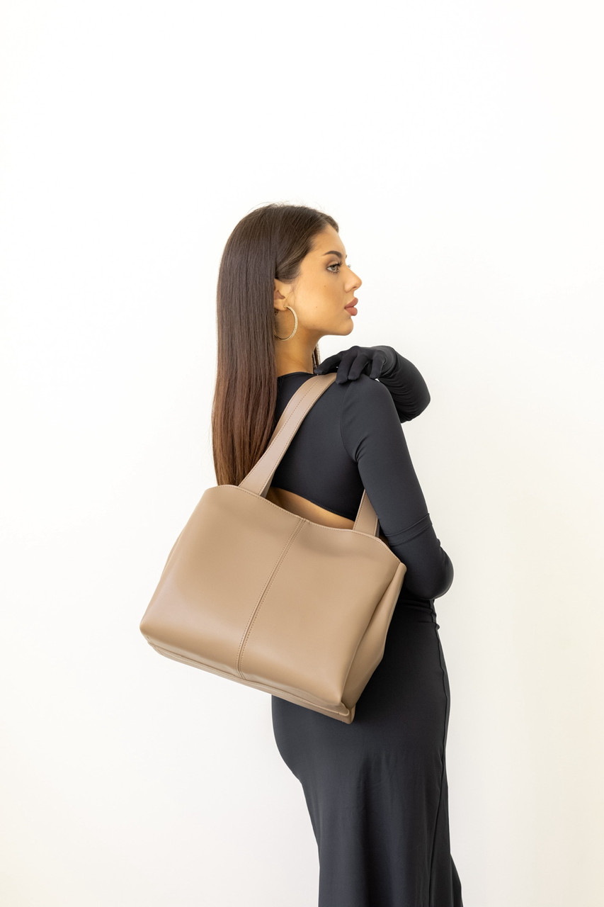 Сумка жіноча на блискавці 32*26 см штучна шкіра Nata Бежевий, фото 1