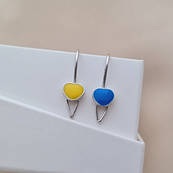 Сережки срібні Сердечка з жовтою та блакитною емаллю