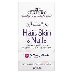 Вітаміни для дівчат 21st Century Extra Strength Hair, Skin & Nails (90 таблеток.)