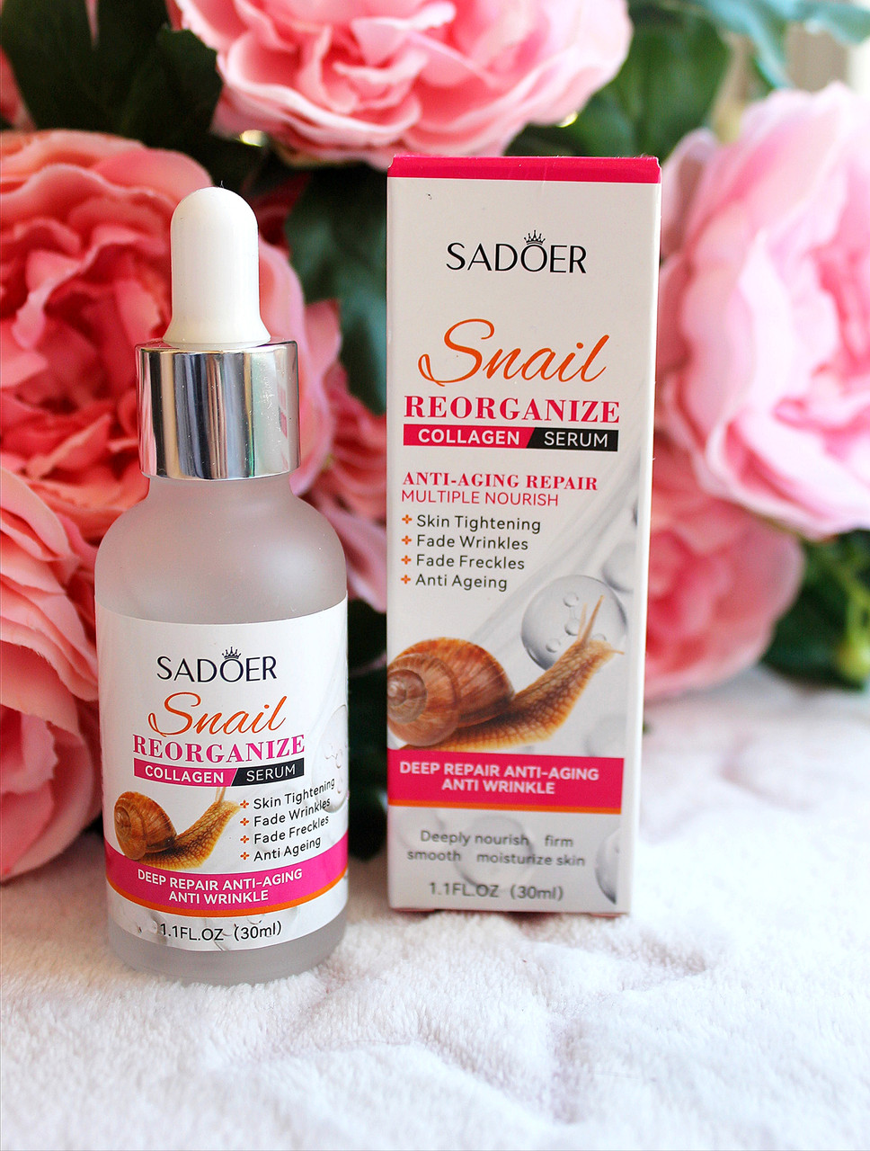 Сироватка для обличчя Sadoer Snail Reorganize Collagen Serum з колагеном і екстрактом слизу равлика, 30 мл