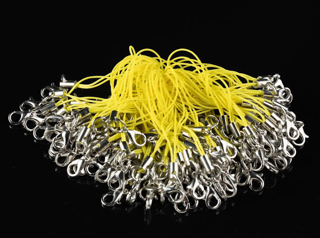 Жовтий Шнурок для телефону із застібкою Текстильний з карабіном 62 мм. Міцний Ремінець 100 шт/уп Фурнітура, фото 1