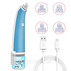 Вакуумний апарат для чищення пор + 4 насадки, Bubble Vacuum Blackhead Remover, Блакитний / Очищувач пор