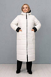 Стьобане біле пальто великих розмірів двостороннє з капюшоном