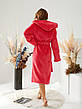 Жіночий довгий махровий халат із капюшоном червоний (корал, манго) XXL розмір 52, фото 6