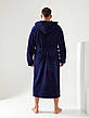 Чоловічий махровий халат із капюшоном довгий колір темно-синій XL розмір 50, фото 6