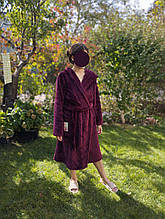 Жіночий довгий махровий халат із капюшоном колір бордовий (марсала) XL розмір 50
