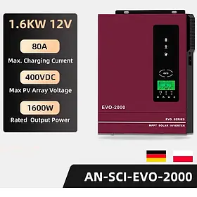 Гібридний інвертор Anern AN-SCI-EVO-2000, 12 В, 1600 Вт