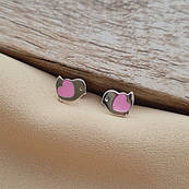 Сережки пуссети срібні пташки з рожевою емаллю