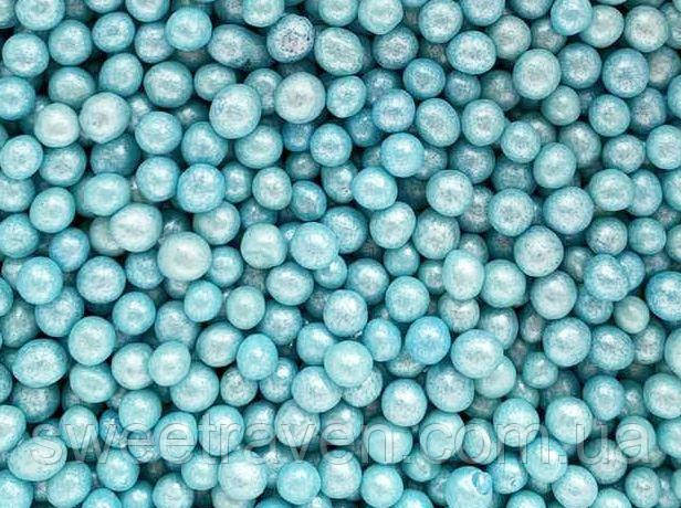 Кондитерська посипка Повітряний рис у шоколадній глазурі Блакитнийй 4 мм — 50 грамів, фото 1
