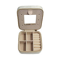 Органайзер для прикрас, шкатулка для біжутерії з дзеркальцем, велюрова (молочна) В028(3)