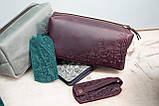 Велика шкіряна косметичка жіноча Бордова з тисненням Лаванда, фото 2
