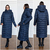 Жіноче зимове тепле пальто на блискавці та кнопках із капюшоном. Більших розмірів жіночі пальта на зиму Р- 48-72