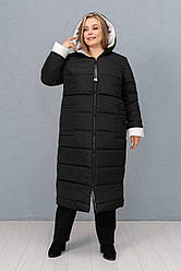 Жіноче пальто батал стьобане двостороннє з капюшоном закриває коліно