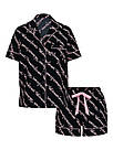 Фланелева піжама з шортами Victoria's Secret Flannel Short Pajama Set, Чорна з написами, фото 3