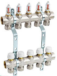 Комплект колекторів MAREK 1"x3/4" з латуні в зборі з витратомірами на 5 виходів