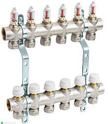 Комплект колекторів MAREK 1"x3/4" з латуні в зборі з витратомірами на 6 виходів