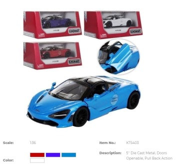 Модель легкова MCLAREN 720S 5"" KT5403W метал.інерц.відкр.дв.4кол.кор./96/