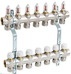 Комплект колекторів MAREK 1"x3/4" з латуні в зборі з витратомірами на 7 виходів