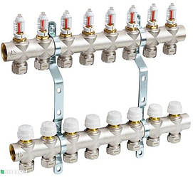 Комплект колекторів MAREK 1"x3/4" з латуні в зборі з витратомірами на 8 виходів