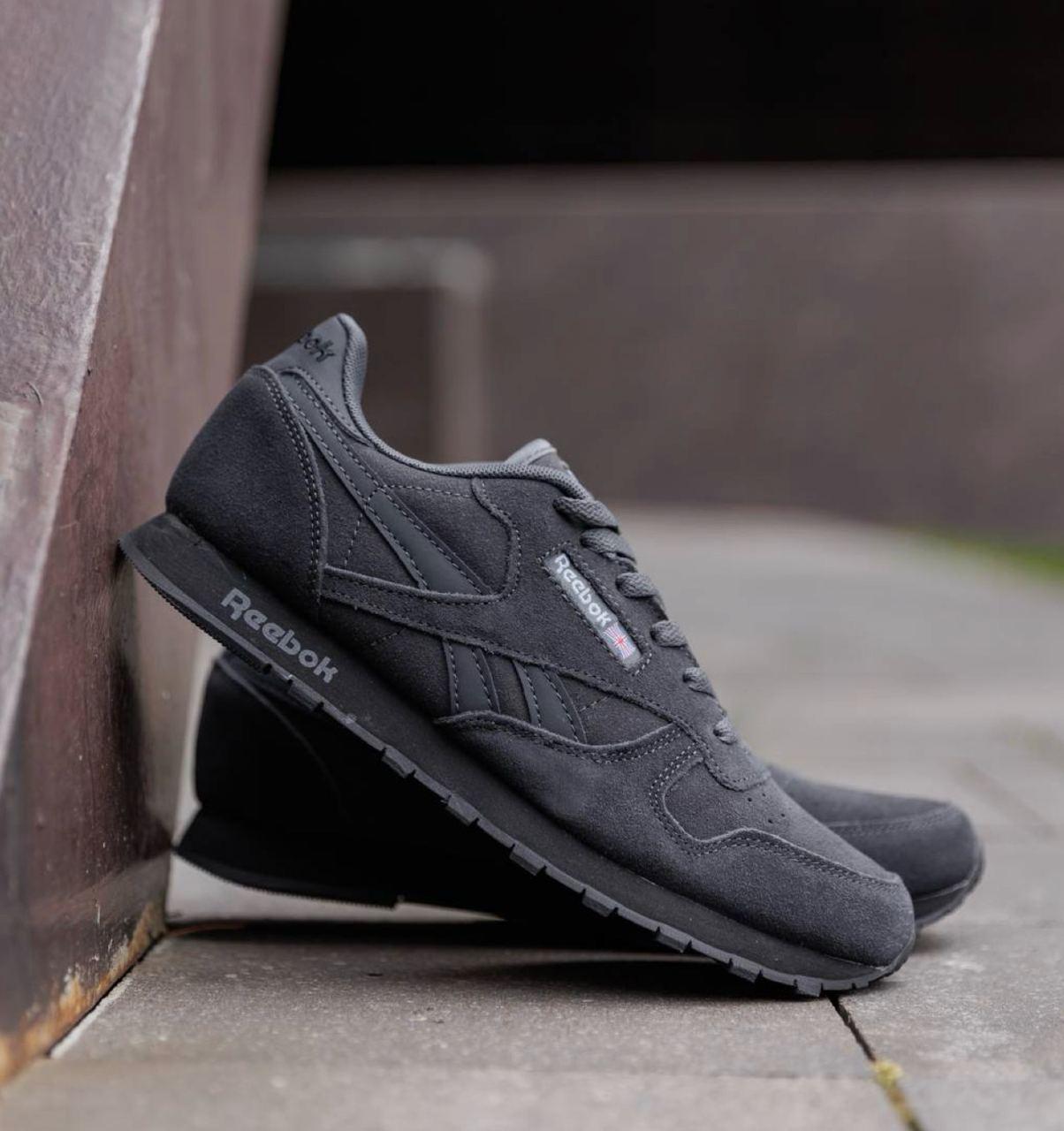Чоловічі кросівки Reebok Classic Leather Dark Grey Взуття Рібук Класік темно сірі замш демісезон