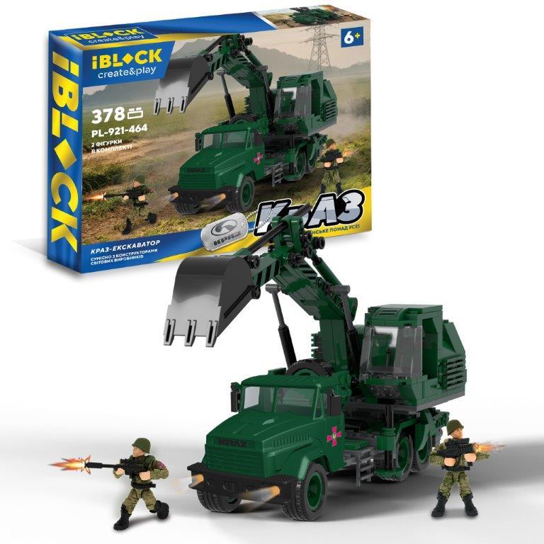 Конструктор IBLOCK Армія, КрАЗ Экскаватор, 378дет, 2 фігурки, у кор. 38*6,4*28см /12/, фото 1